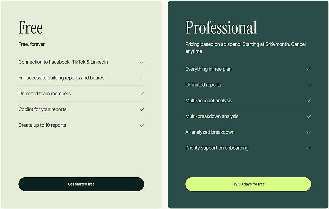 Pricing screenshot