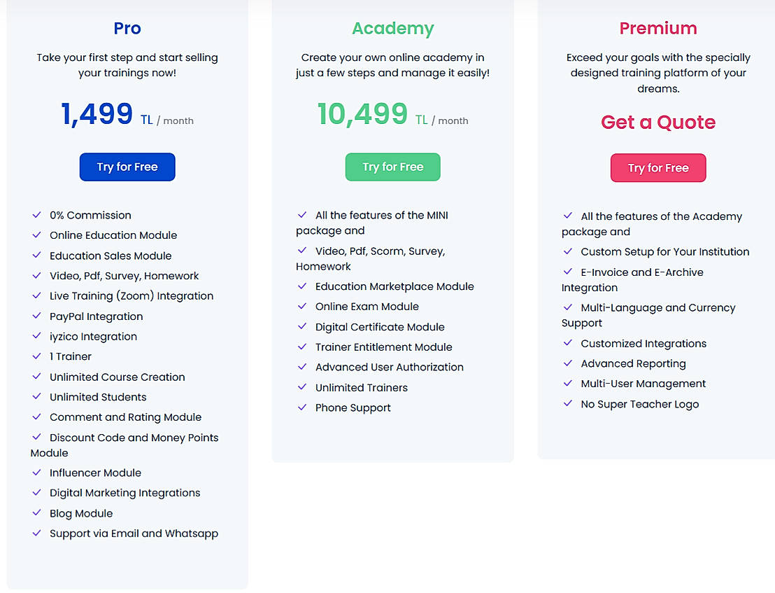Pricing screenshot