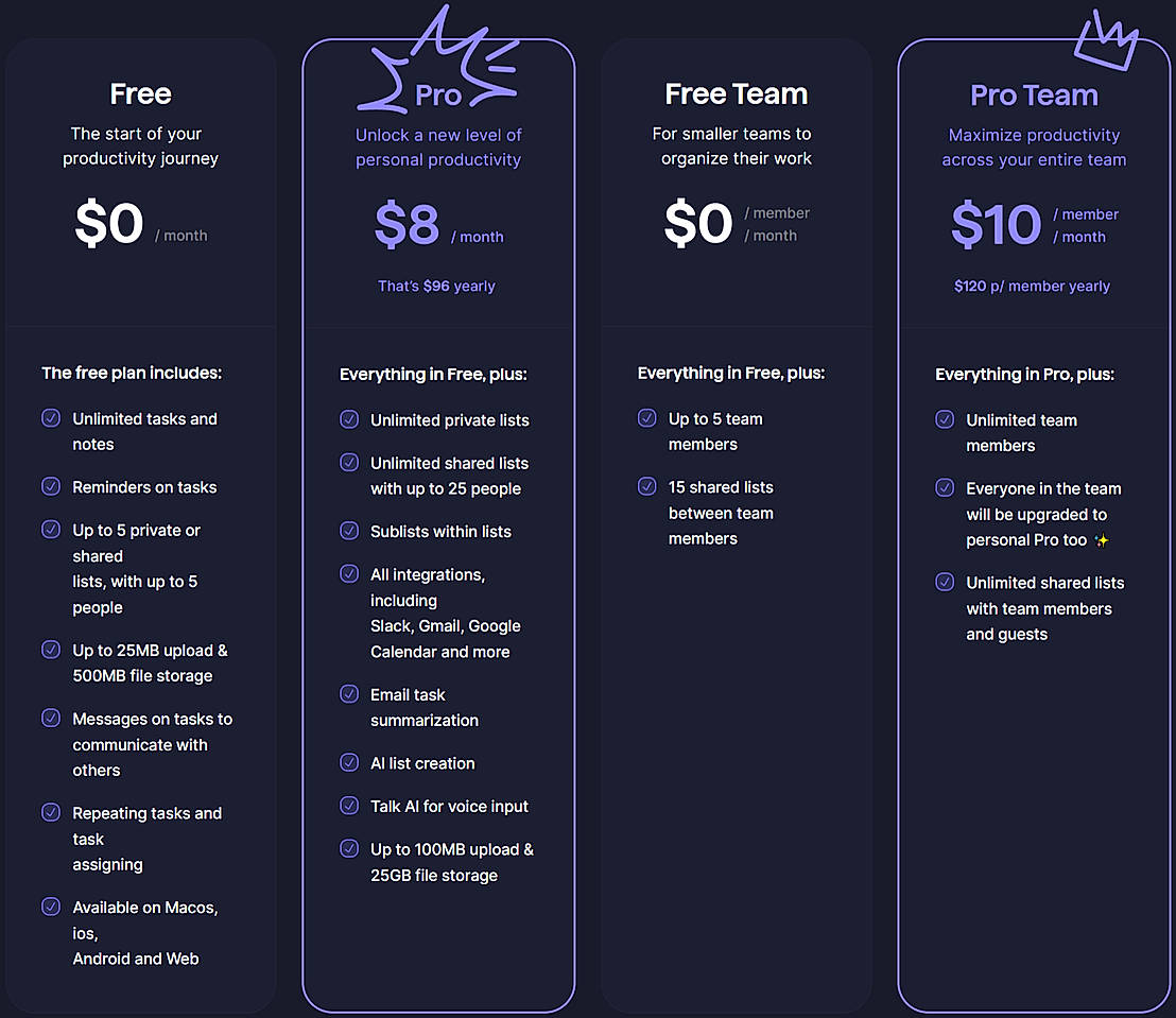 Pricing screenshot