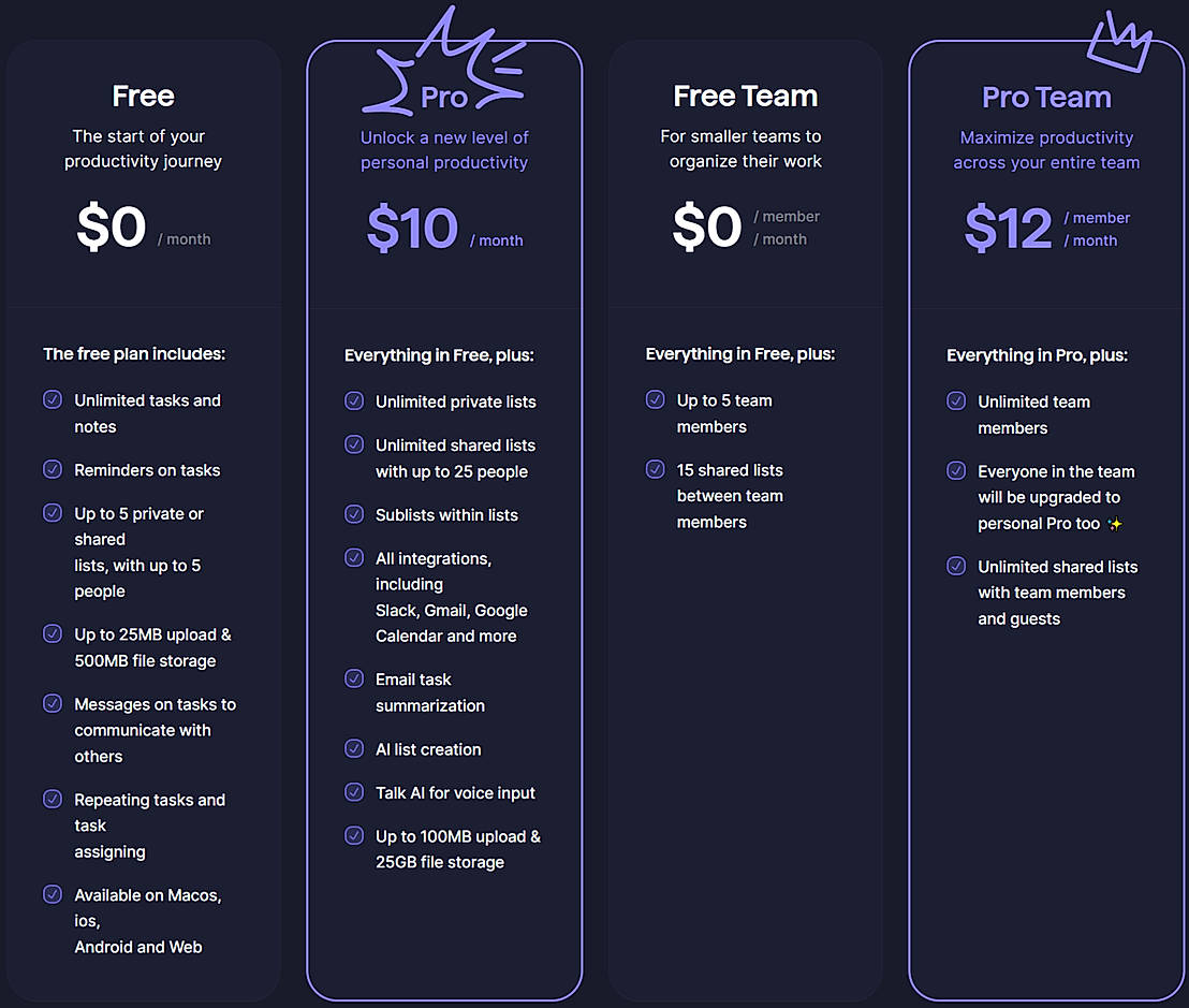 Pricing screenshot