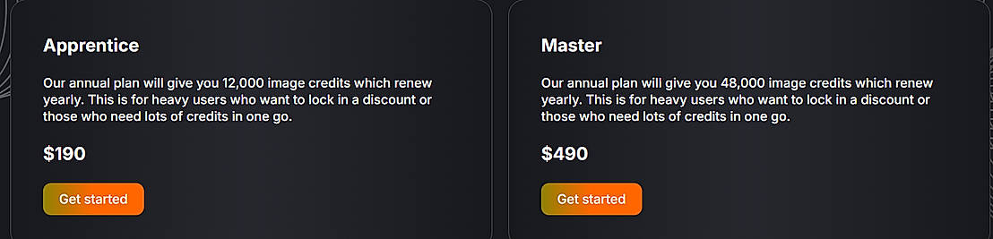 Pricing screenshot
