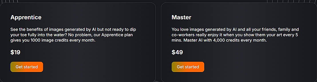 Pricing screenshot