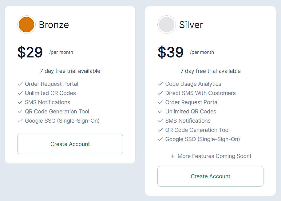 Pricing screenshot