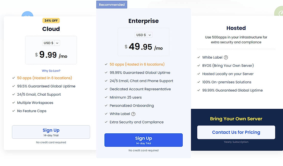 Pricing screenshot