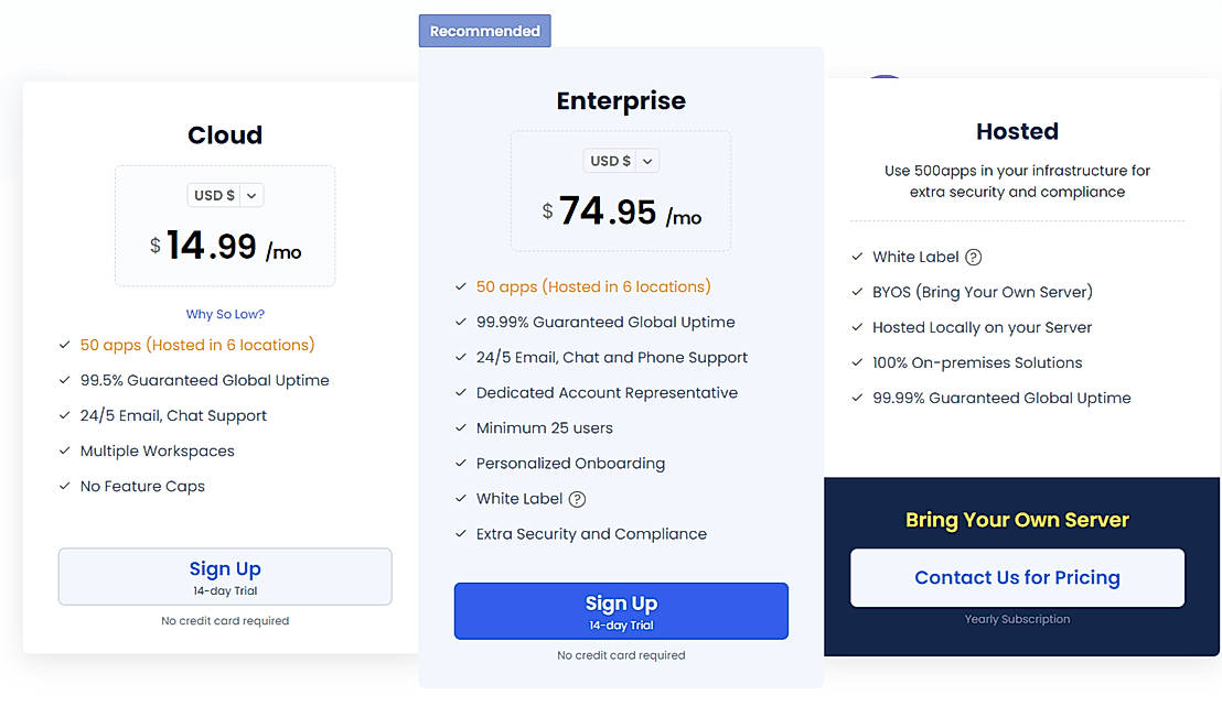 Pricing screenshot