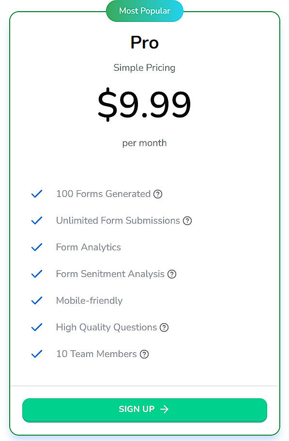 Pricing screenshot