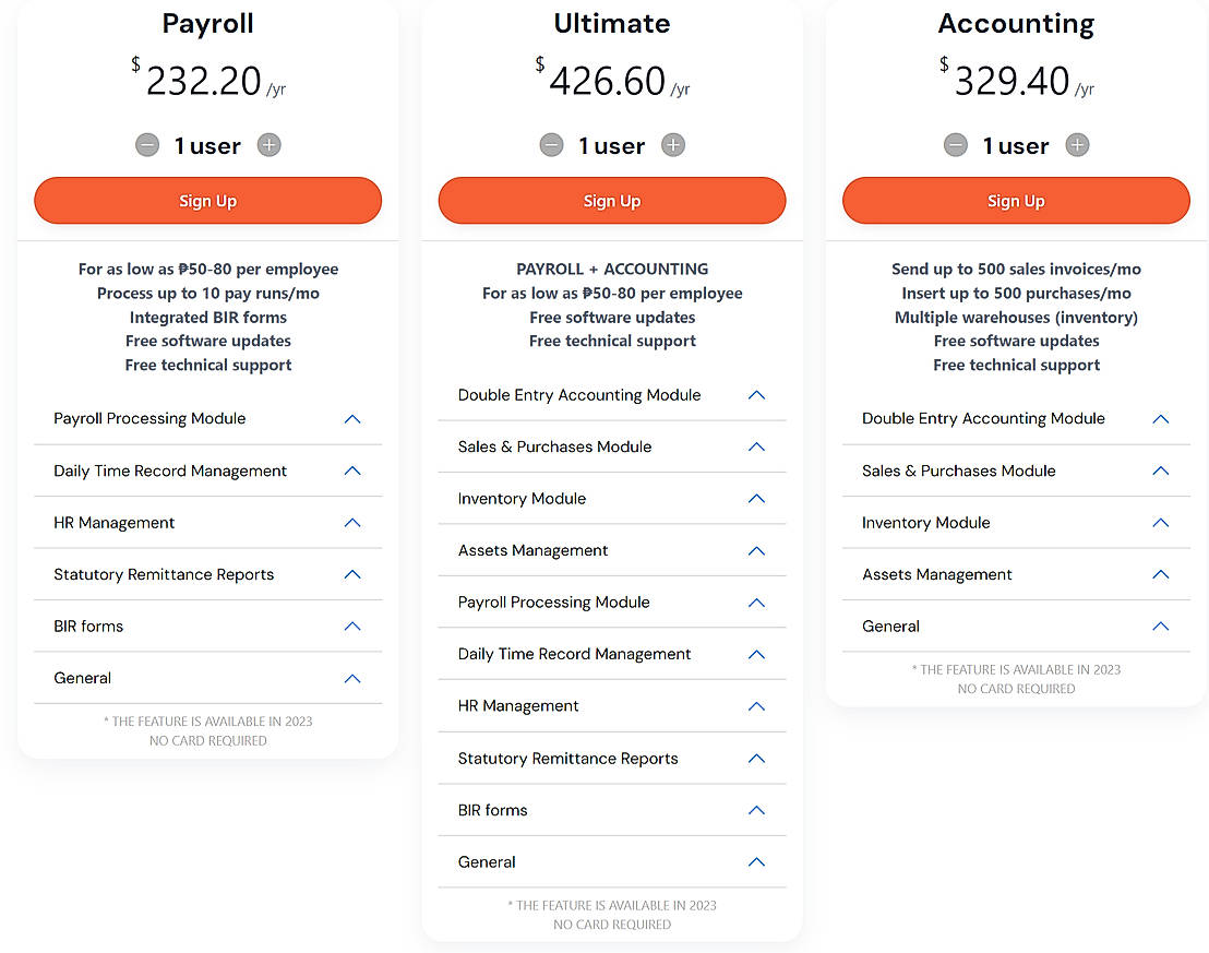 Pricing screenshot