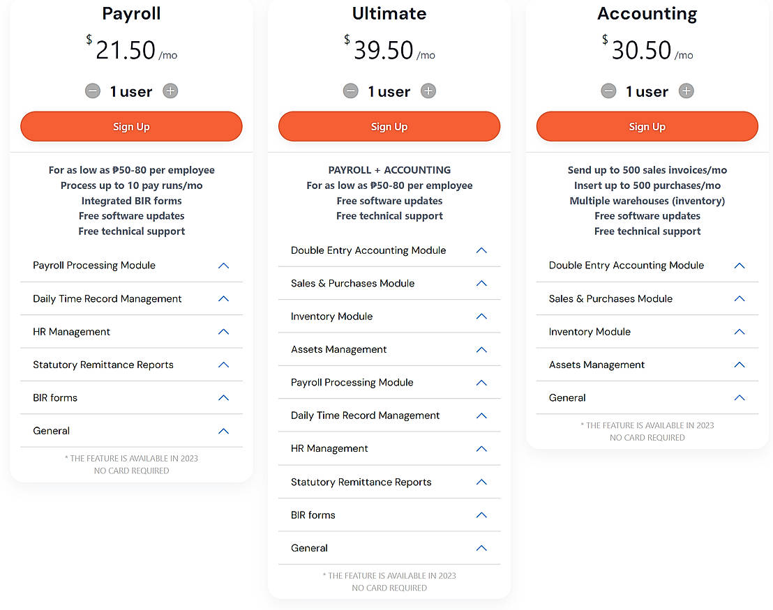 Pricing screenshot