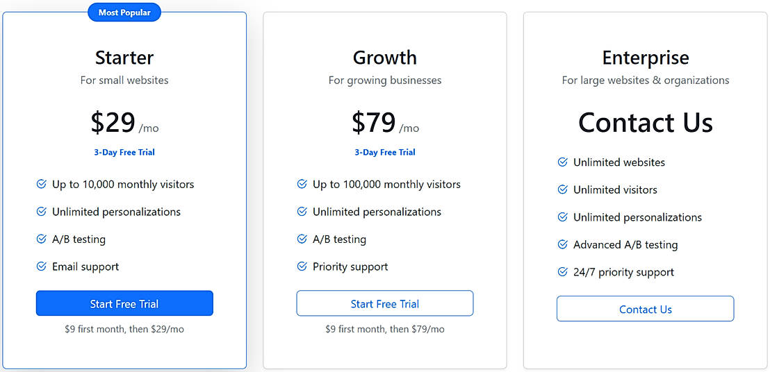Pricing screenshot