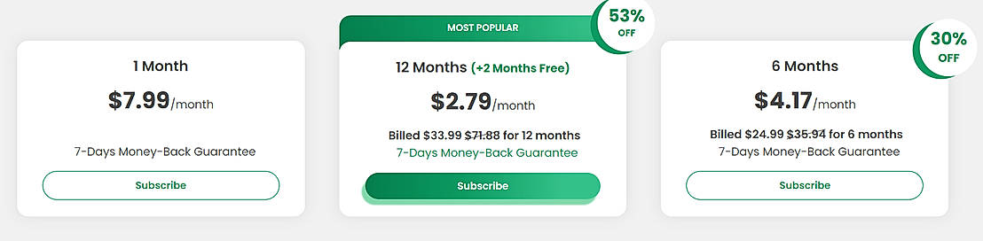 Pricing screenshot