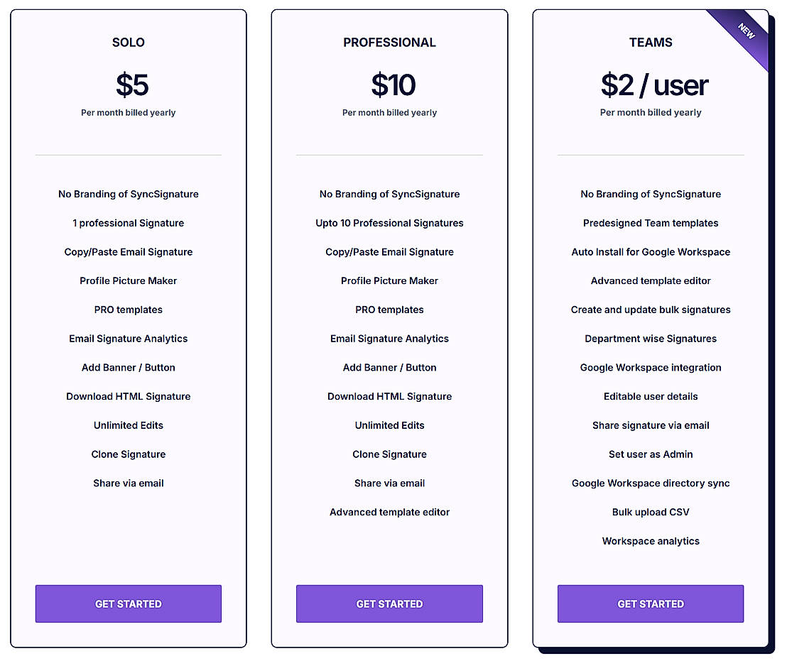 Pricing screenshot