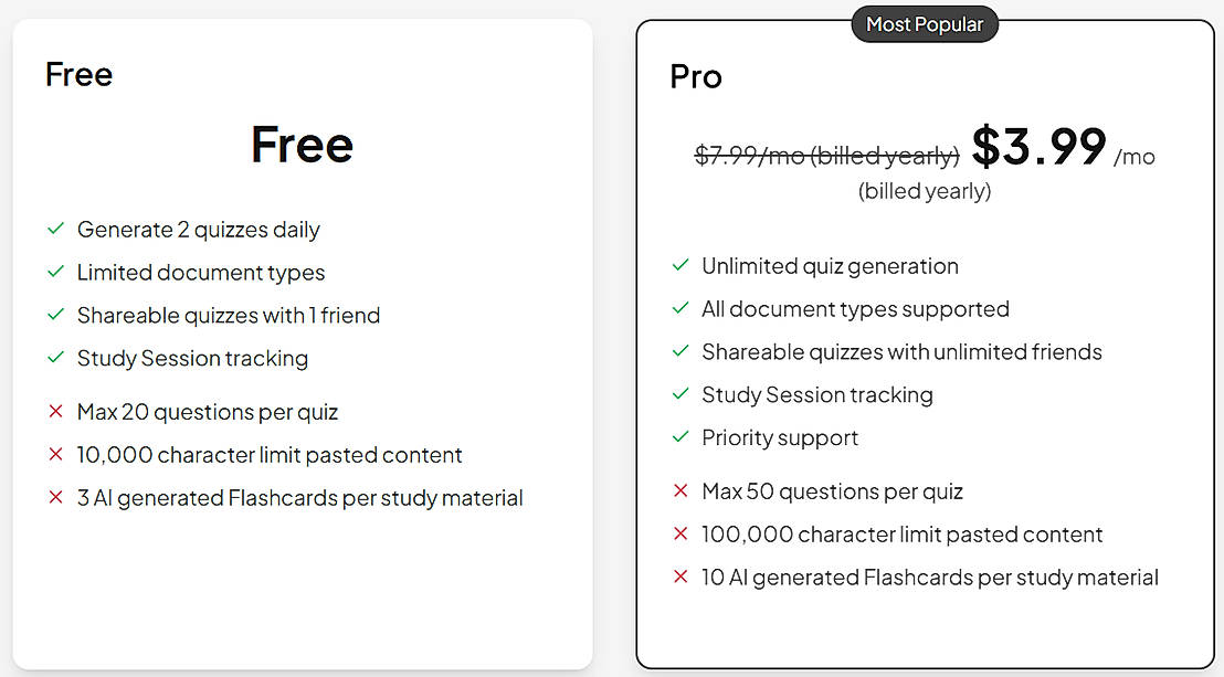 Pricing screenshot