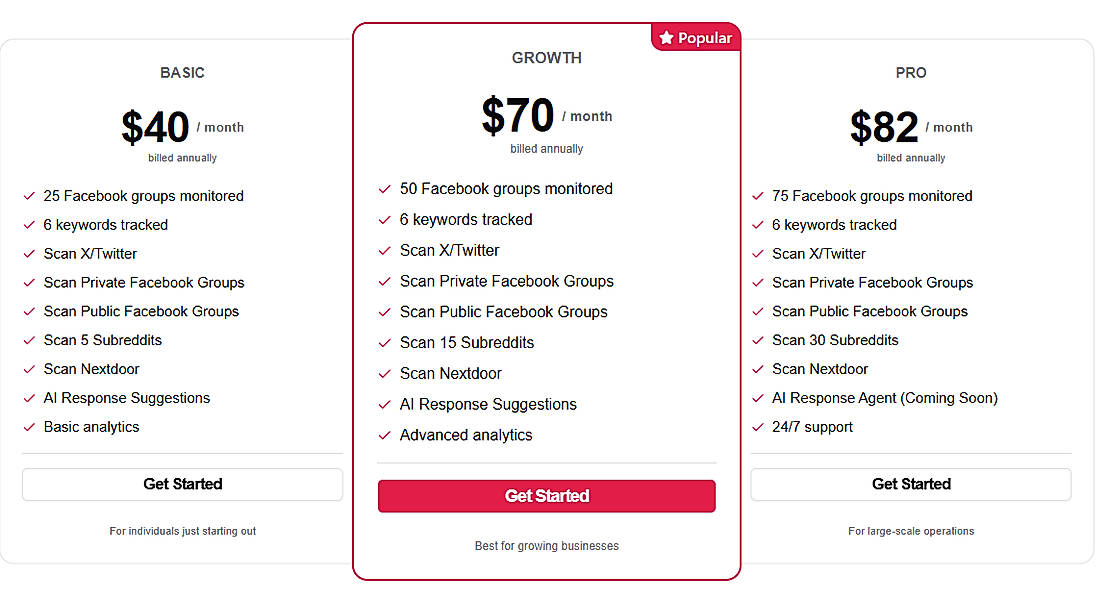 Pricing screenshot