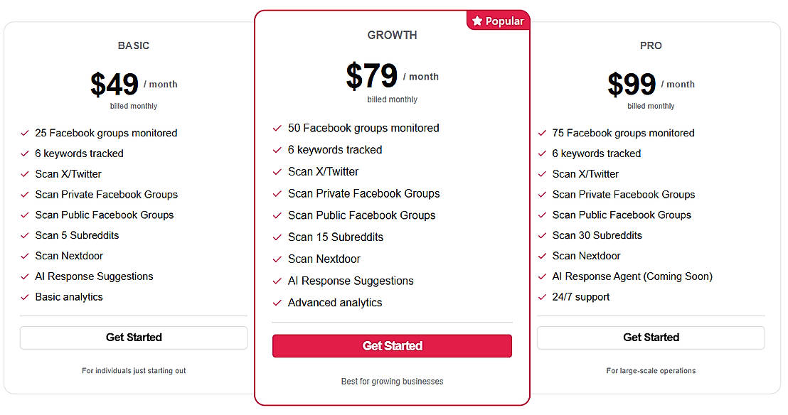 Pricing screenshot
