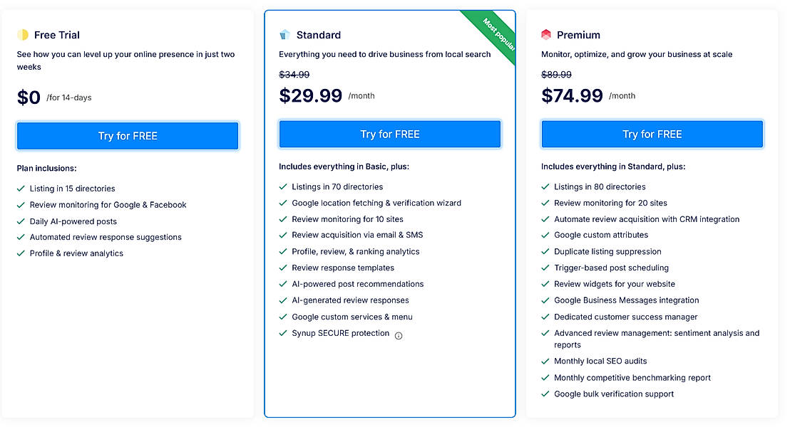 Pricing screenshot