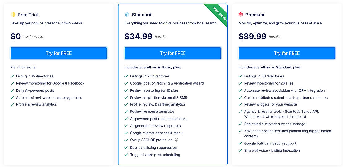 Pricing screenshot