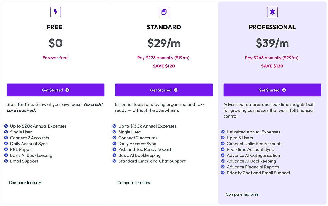 Pricing screenshot