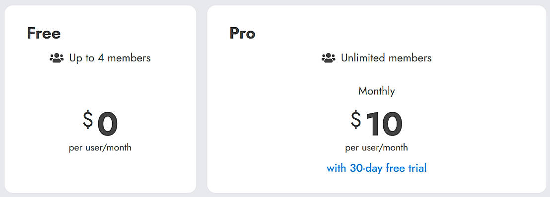 Pricing screenshot