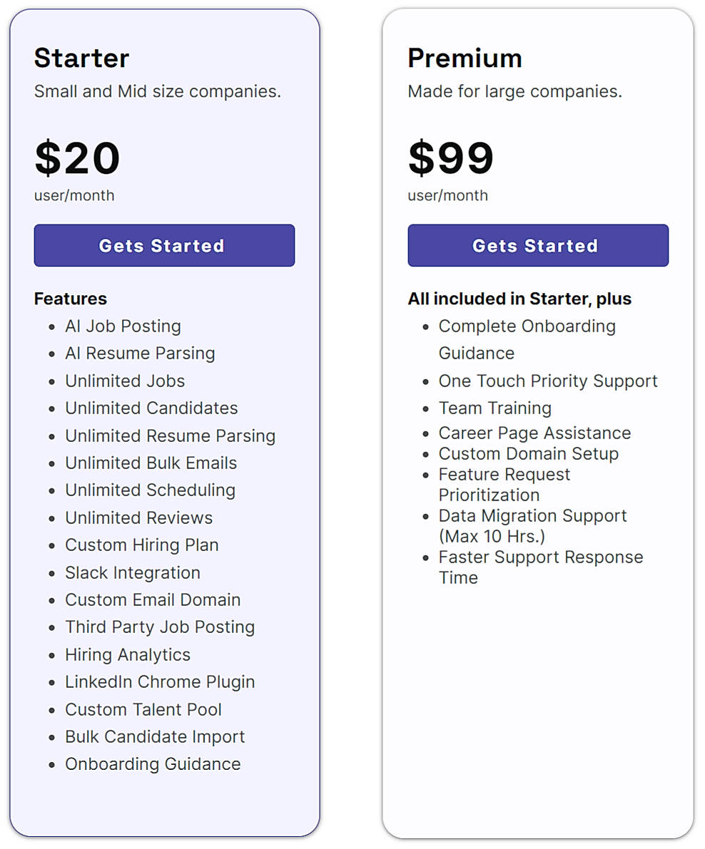 Pricing screenshot