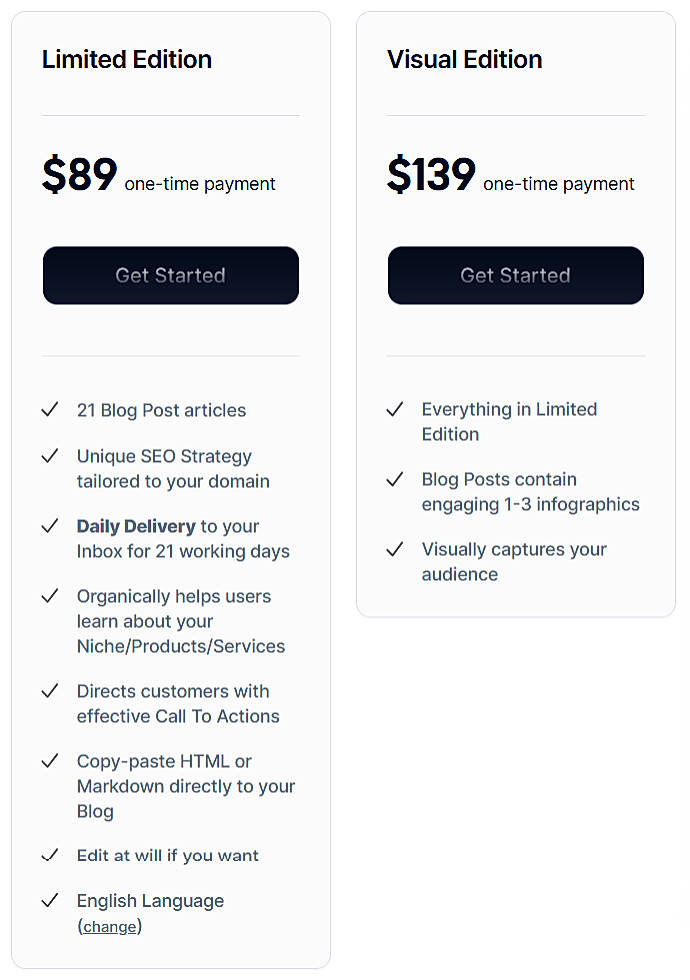 Pricing screenshot