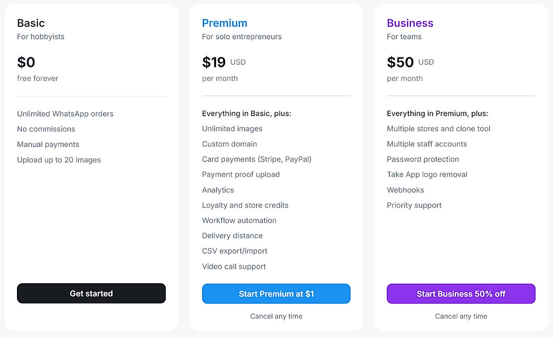 Pricing screenshot
