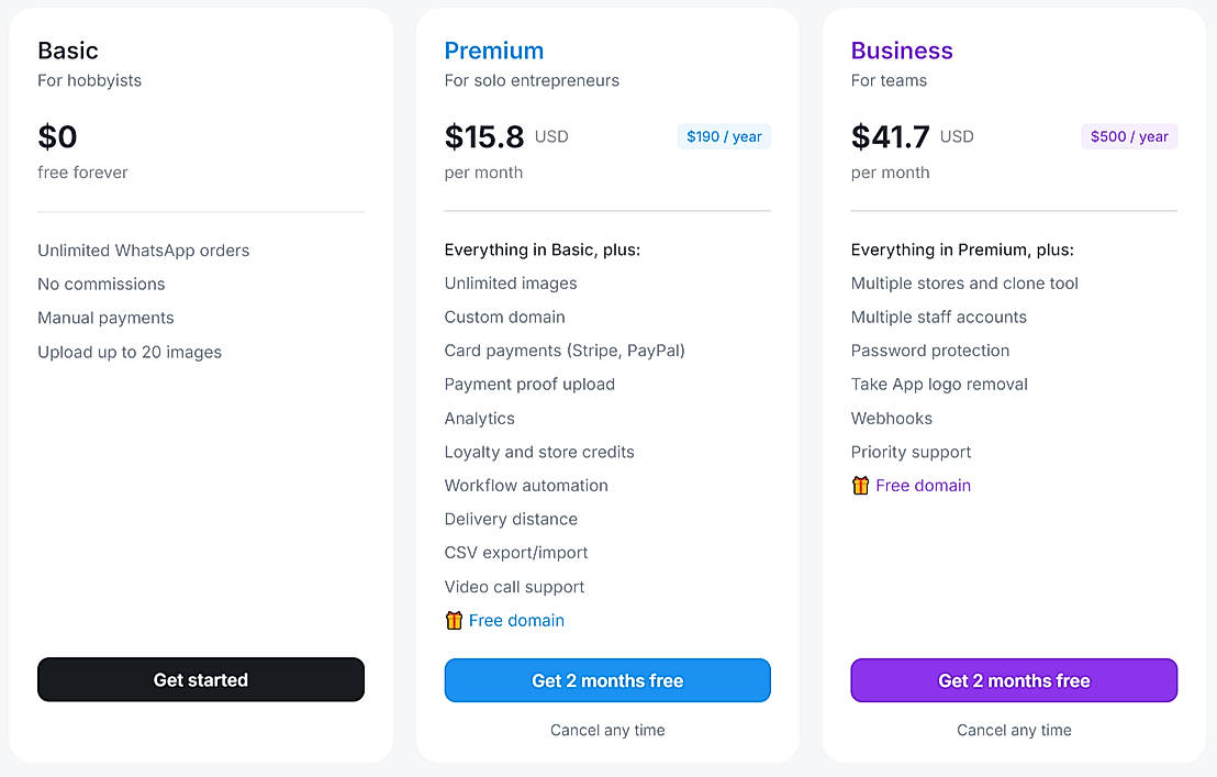 Pricing screenshot