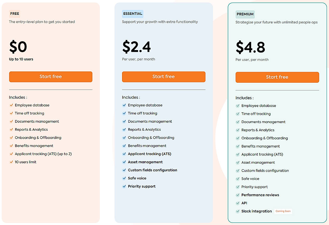 Pricing screenshot