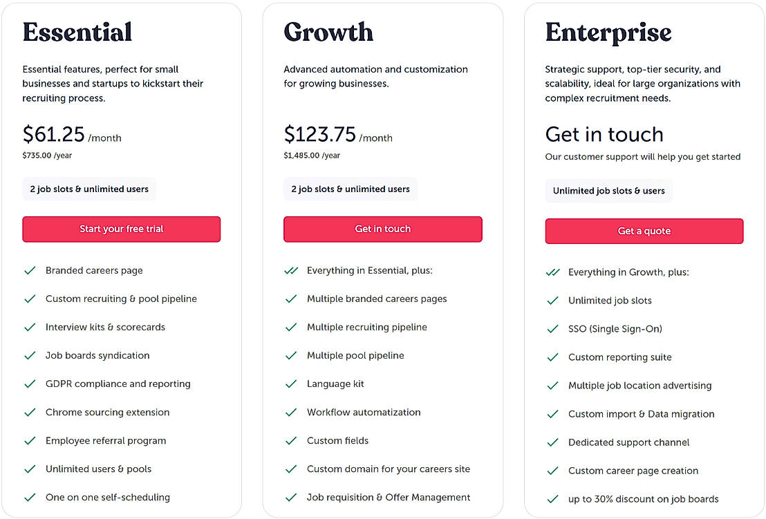 Pricing screenshot