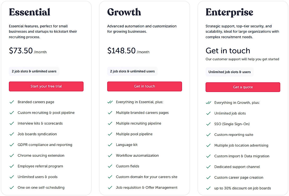 Pricing screenshot