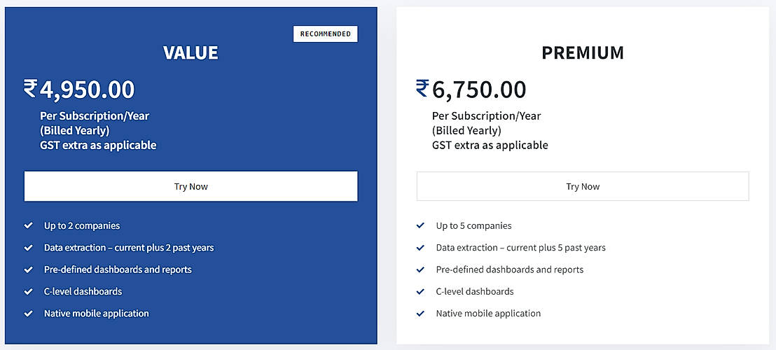Pricing screenshot