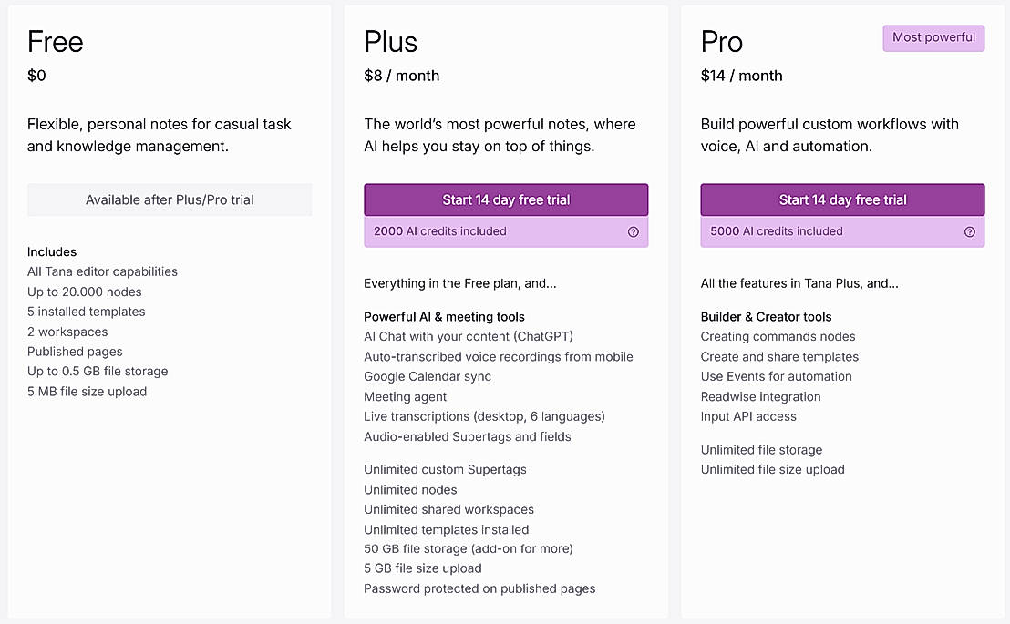 Pricing screenshot