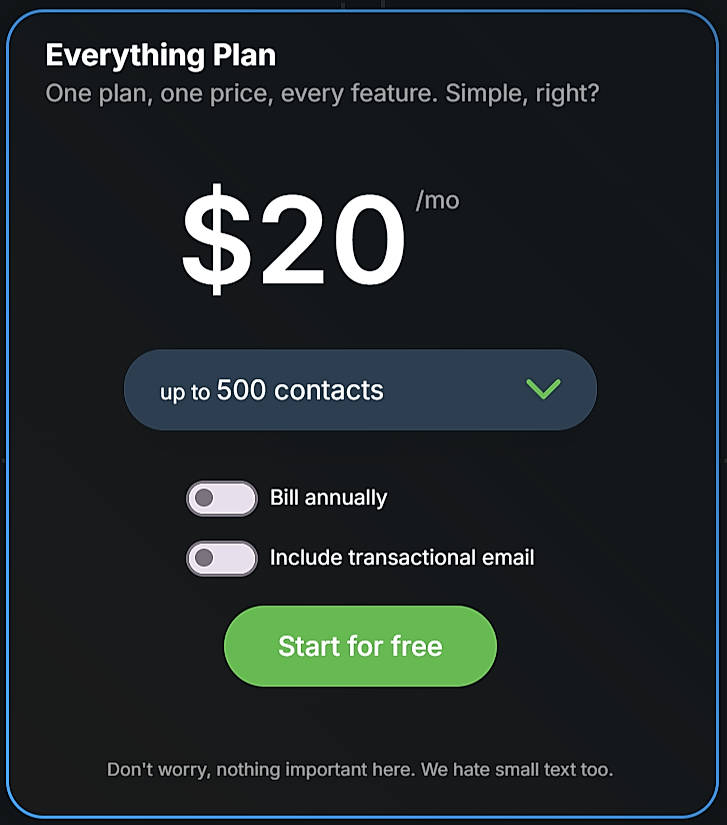 Pricing screenshot