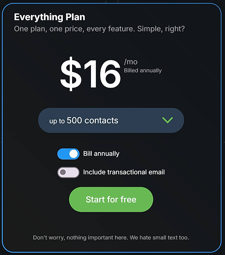 Pricing screenshot