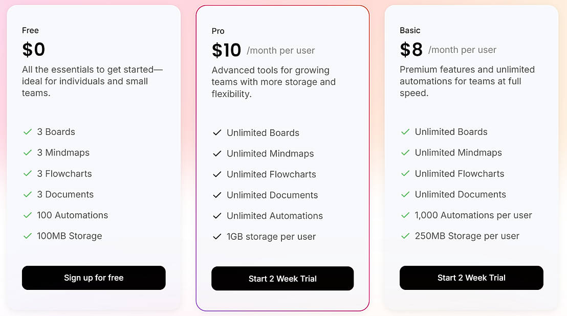 Pricing screenshot