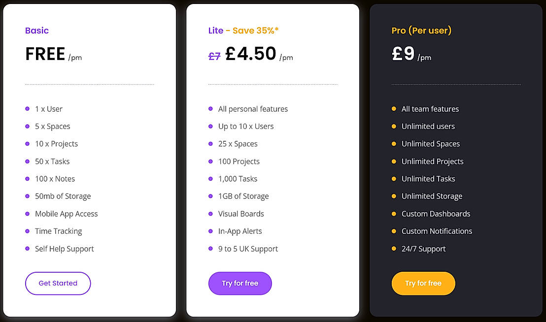 Pricing screenshot