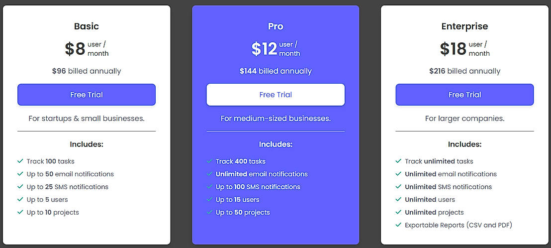 Pricing screenshot