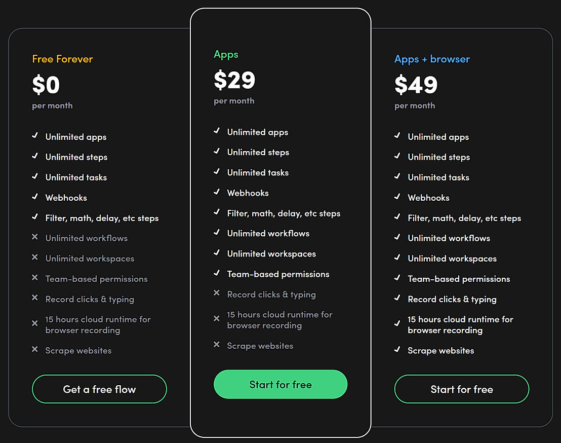 Pricing screenshot