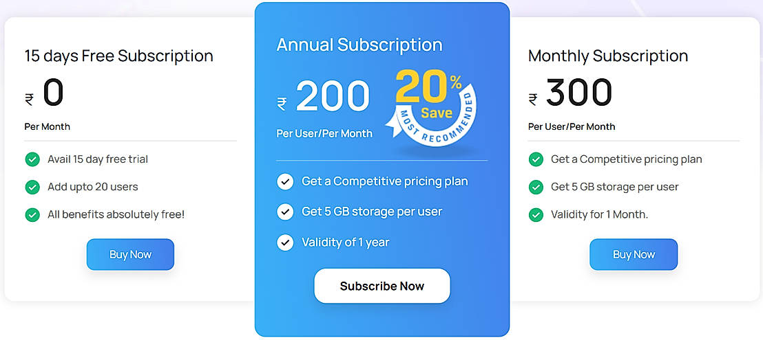Pricing screenshot