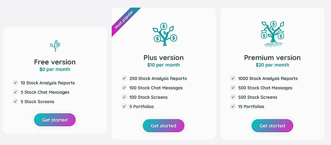 Pricing screenshot