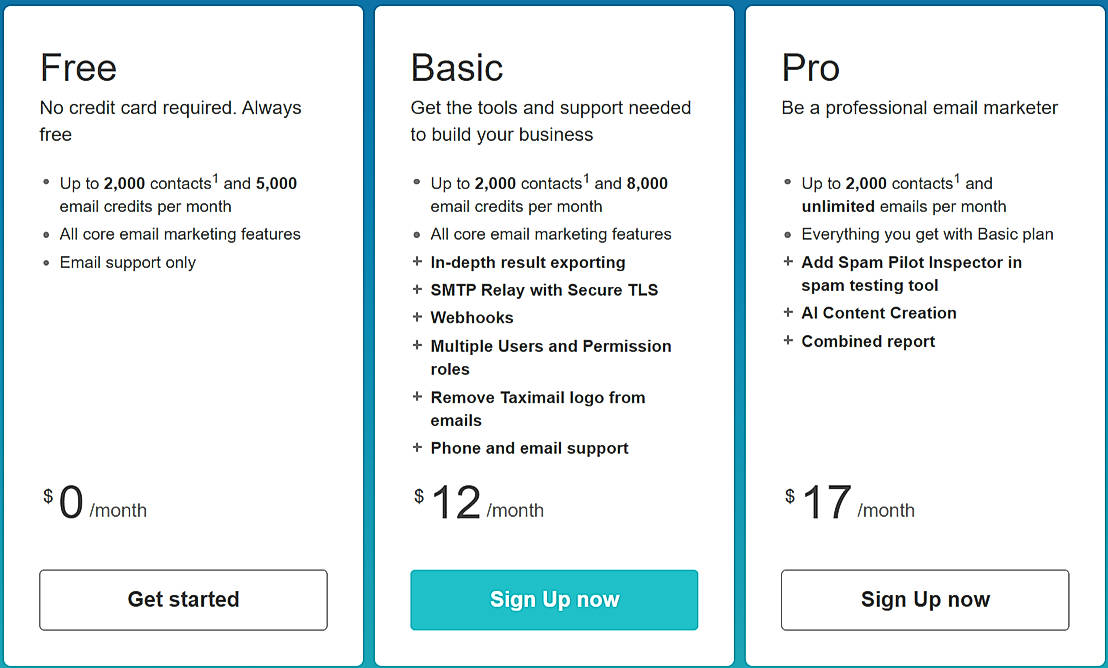 Pricing screenshot