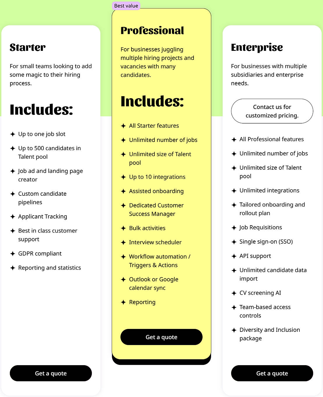 Pricing screenshot
