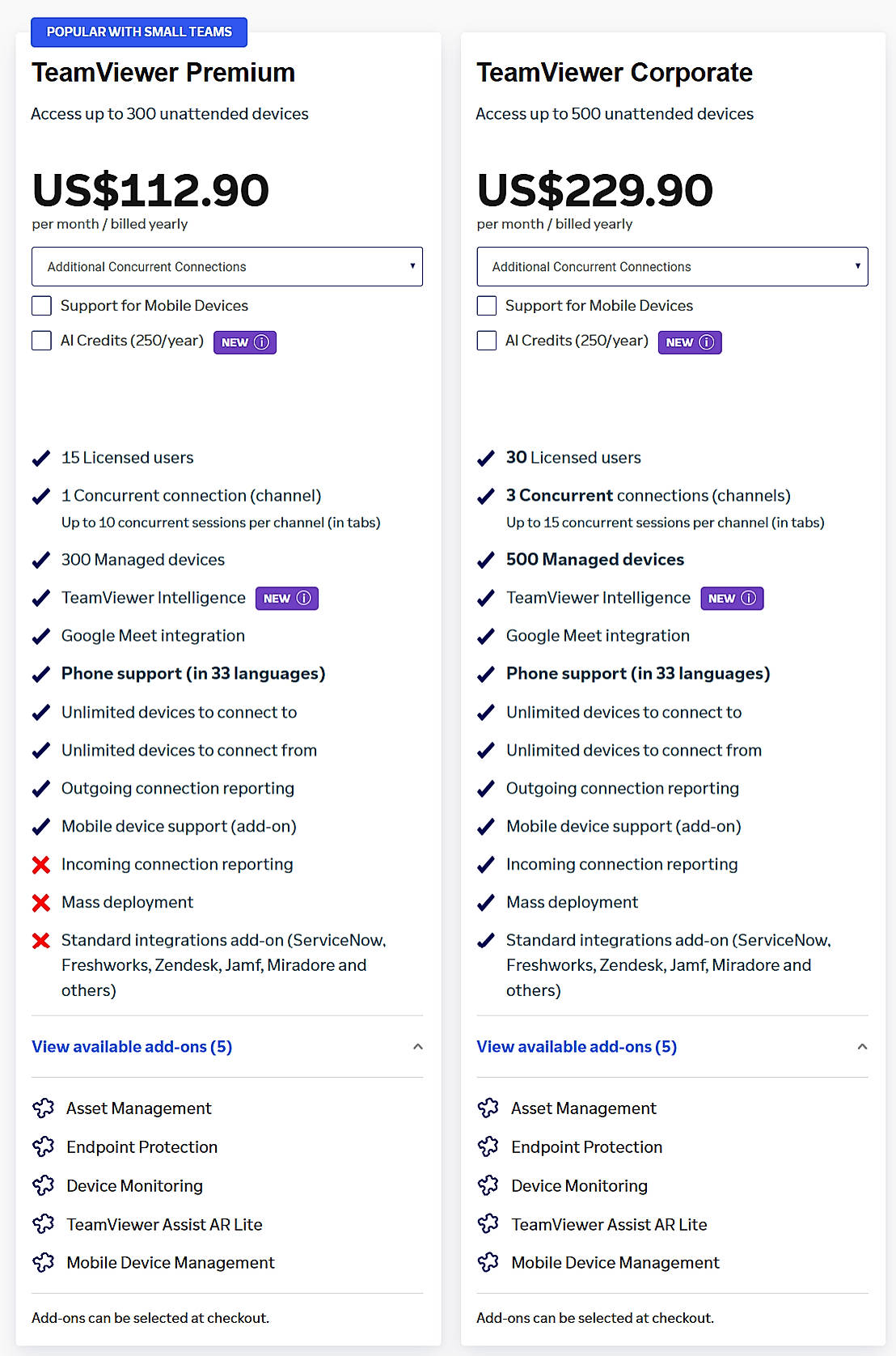 Pricing screenshot