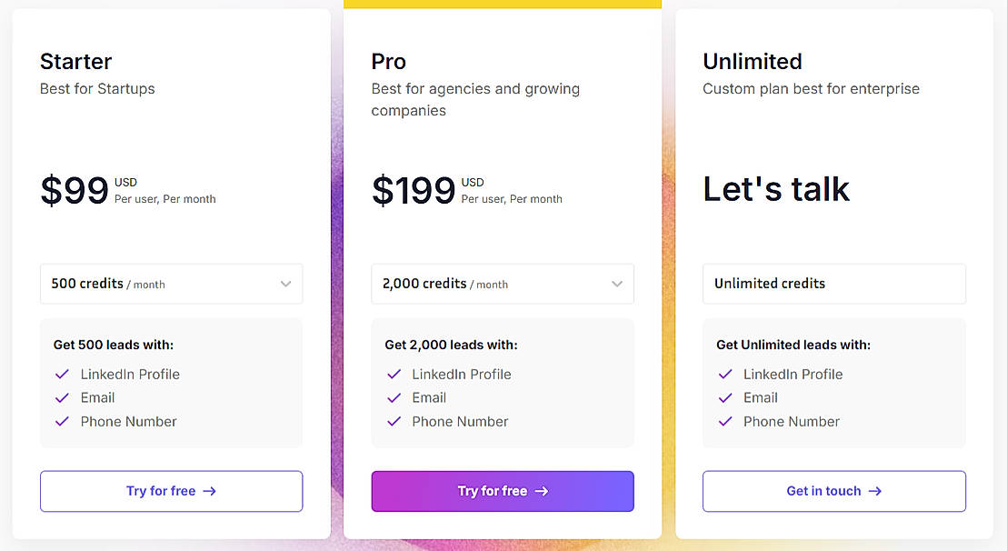 Pricing screenshot