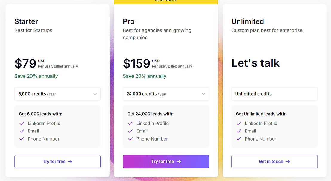 Pricing screenshot