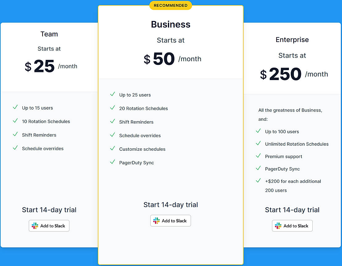 Pricing screenshot