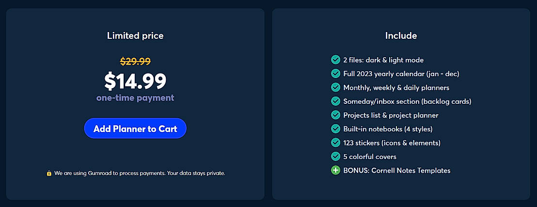 Pricing screenshot