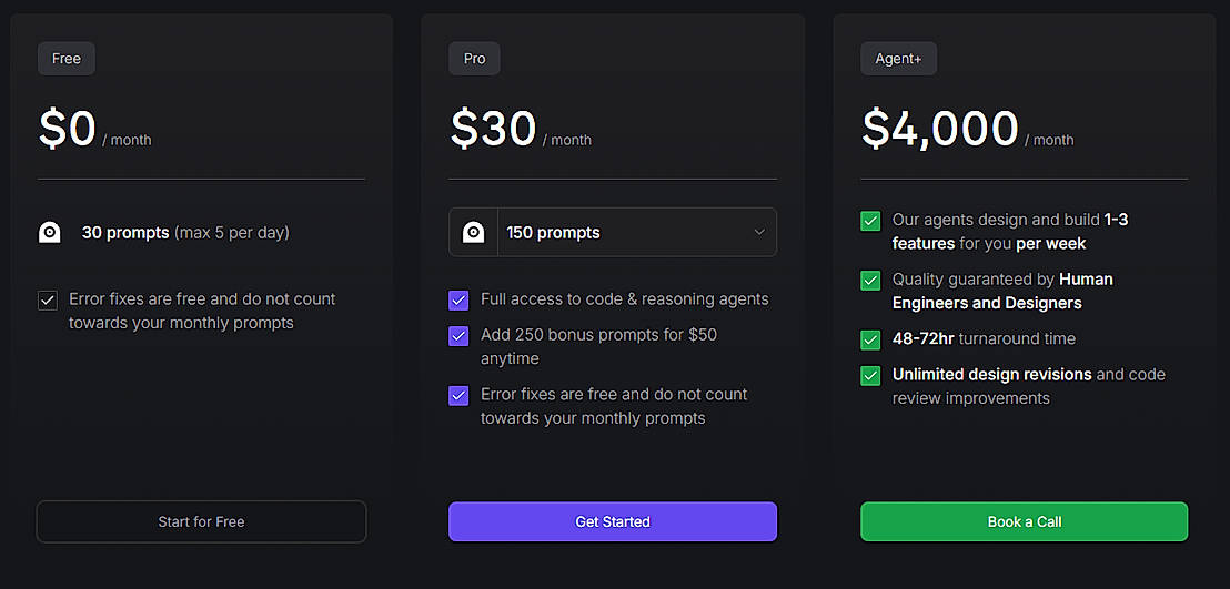 Pricing screenshot
