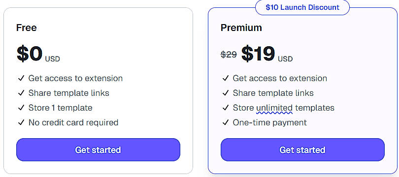 Pricing screenshot