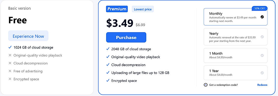 Pricing screenshot