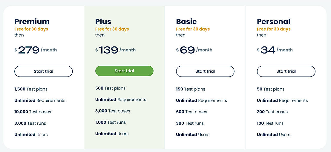 Pricing screenshot
